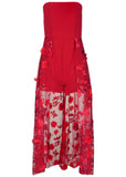Sequin Applique Overlay Romper Equestrian Red