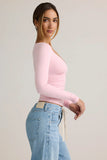 Modal Ruched Long Sleeve Top in Baby Pink