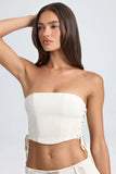 Bandeau Lace Up Corset Crop Top in Ecru