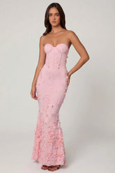 Lace Up Corset Maxi Dress in Soft Pink