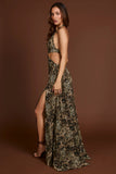 Plunge Cut out Maxi Gown in Leopard Print