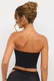 Jersey Strapless Plunge Neck Top in Black