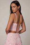 Embellished Lace Up Corset Top in Soft Pink