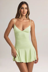 Modal Ruched A Line Mini Dress in Sage Green