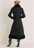 Faux Fur Trim Long Coat Jet Black
