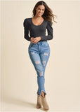 Puff Shoulder Long Sleeve Top Black
