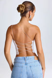 One Shoulder Lace Up Top in White