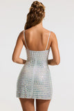 Embellished V neck A Line Mini Dress in Silver