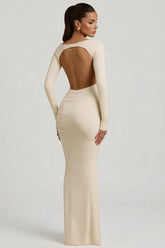 Modal Ruched Backless Maxi Dress in Ivory