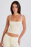 Ribbed Knit Tie Tank Top in Cream
