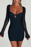Embellished Long Sleeve Mini Dress in Black