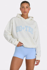 Oversized Applique Hoodie in Coconut Polka Dot