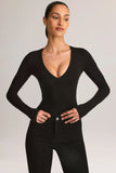 Modal Plunge Long Sleeve Bodysuit in Black