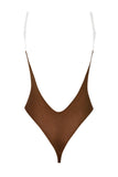 Soft Mesh Invisible Strap Thong Bodysuit in Chestnut