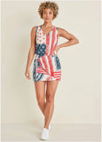 V Neck Side Wrap Mini Dress Americana Patchwork Stripe