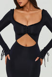 Ruffle Trim Cut Out Maxi Dress in Black