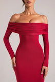 Off Shoulder Long Sleeve Maxi Dress in Cherry Red