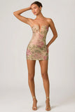 Embellished Sweetheart Neck A Line Mini Dress in Rose Hotfix