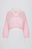 Cotton Jersey Oversized V Neck Jumper in Powder Pink