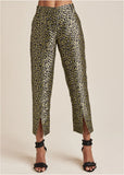 Jacquard Slit Hem Pants Black Gold
