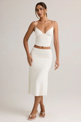 Modal Ruched Mid Rise Midaxi Skirt in White