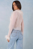 Feather Trim Sheer Top in Ivory