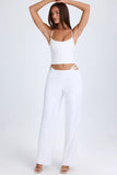 Belted Cut Out Wide Leg Trousers in White