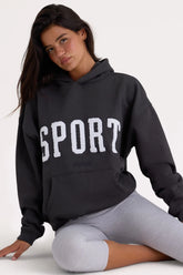 Soft Cotton Fleece Oversized Hoodie in Black
