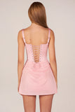 Lace Up Draped Mini Dress in Blush Pink