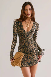 Modal Long Sleeve Mini Dress in Leopard Print