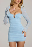 Embellished Long Sleeve Mini Dress in Blue