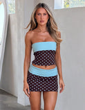 IMOGEN TUBE TOP BROWN AND BLUE POLKA DOT