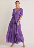 Flutter Sleeve Maxi Dress Cattleya Orchid