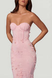 Lace Up Corset Maxi Dress in Soft Pink