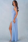One Shoulder Maxi Dress in Blue Polka Dot Print