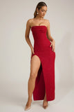 Embellished Strapless Cowl Neck Maxi Dress in True Red