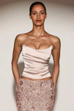 Satin Draped Lace Up Corset Top in Gold