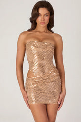 Embellished Cut Out Mini Dress in Gold