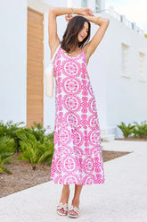Colette Pink Lace Print Maxi Dress