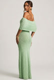 Bouclé Off Shoulder Maxi Dress in Mint