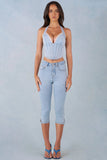 Mid Rise Denim Capri Jeans in Light Denim