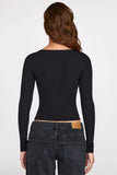 Ribbed Modal Ruched Long Sleeve Top in Black
