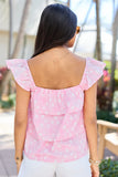 Wonderful Wildflowers Pink Print Button Front Tiered Tank