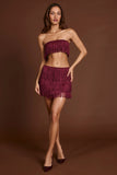 Fringed Mid Rise Mini Skirt in Wine Red