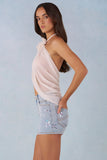 Mid Rise Denim Micro Mini Skirt in Light Denim