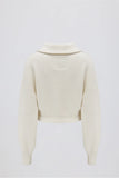 Ribbed Knit Zip Up Cropped Sweatshirt in Ivory
