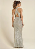 Sequin Keyhole Gown Champagne