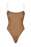 Soft Mesh Invisible Strap Thong Bodysuit in Almond
