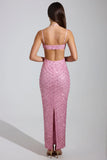 Embellished Cowl Neck Maxi Dress in Pink