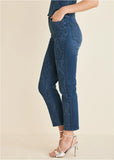 Lace Print Straight Jeans Medium Wash